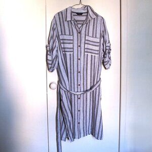 Denver Hayes Shirt-Dress, Off-White with Taupe Stripes, XL